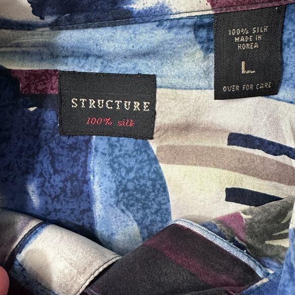 Vintage Structure Hawaiian Silk Shirt Men’s Large Multi Abstract Tropical Button - Picture 7 of 9